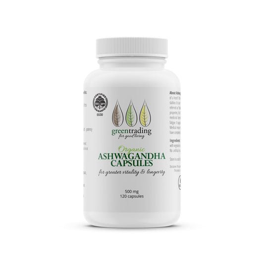 Organic Ashwagandha Capsules 500mg Bottle for Stress